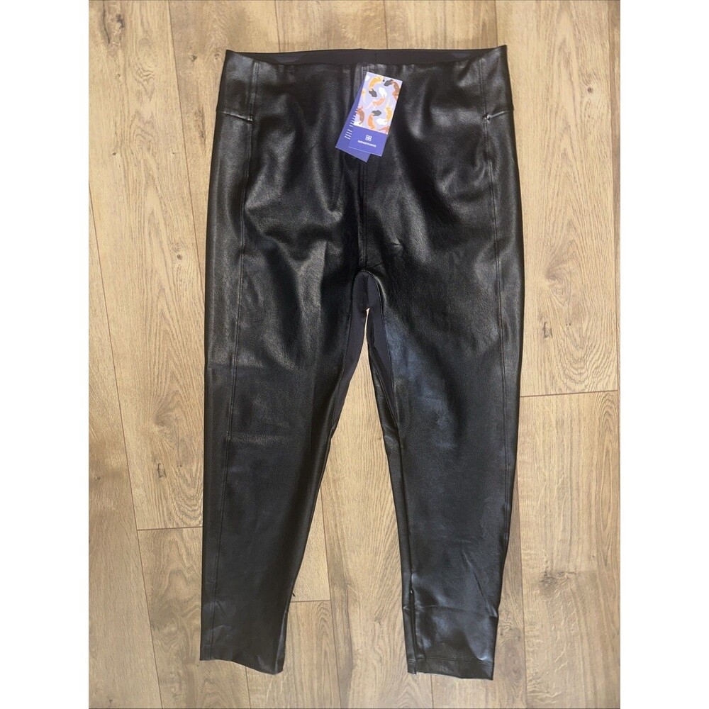 NWT Black HONEYLOVE Vegan Leather Legging Sz 1X Shaping Hidden Ankle Zipper